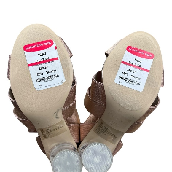 Leith Rose Gold Metallic Open Toe Sandals Size 7.5M Lucite Clear Heels - Picture 6 of 6